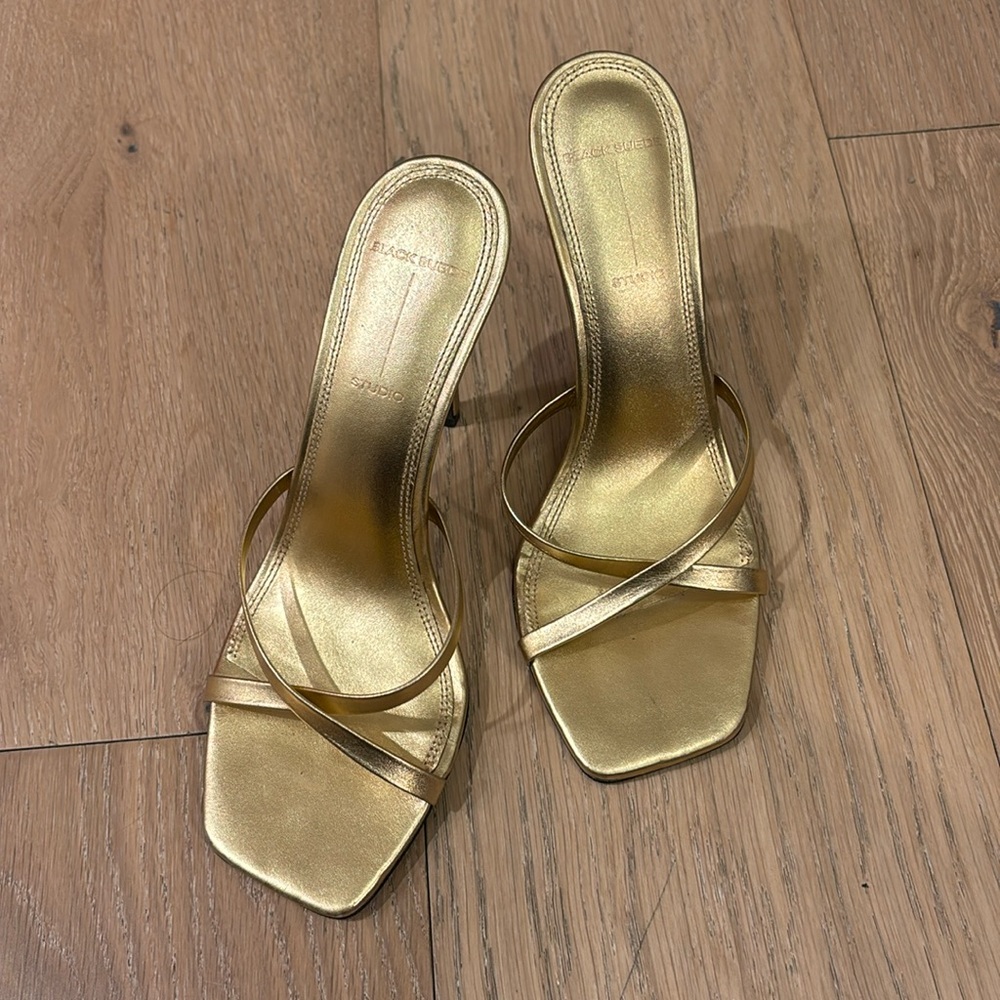 Black Suede Studio gold leather Arielle sandals